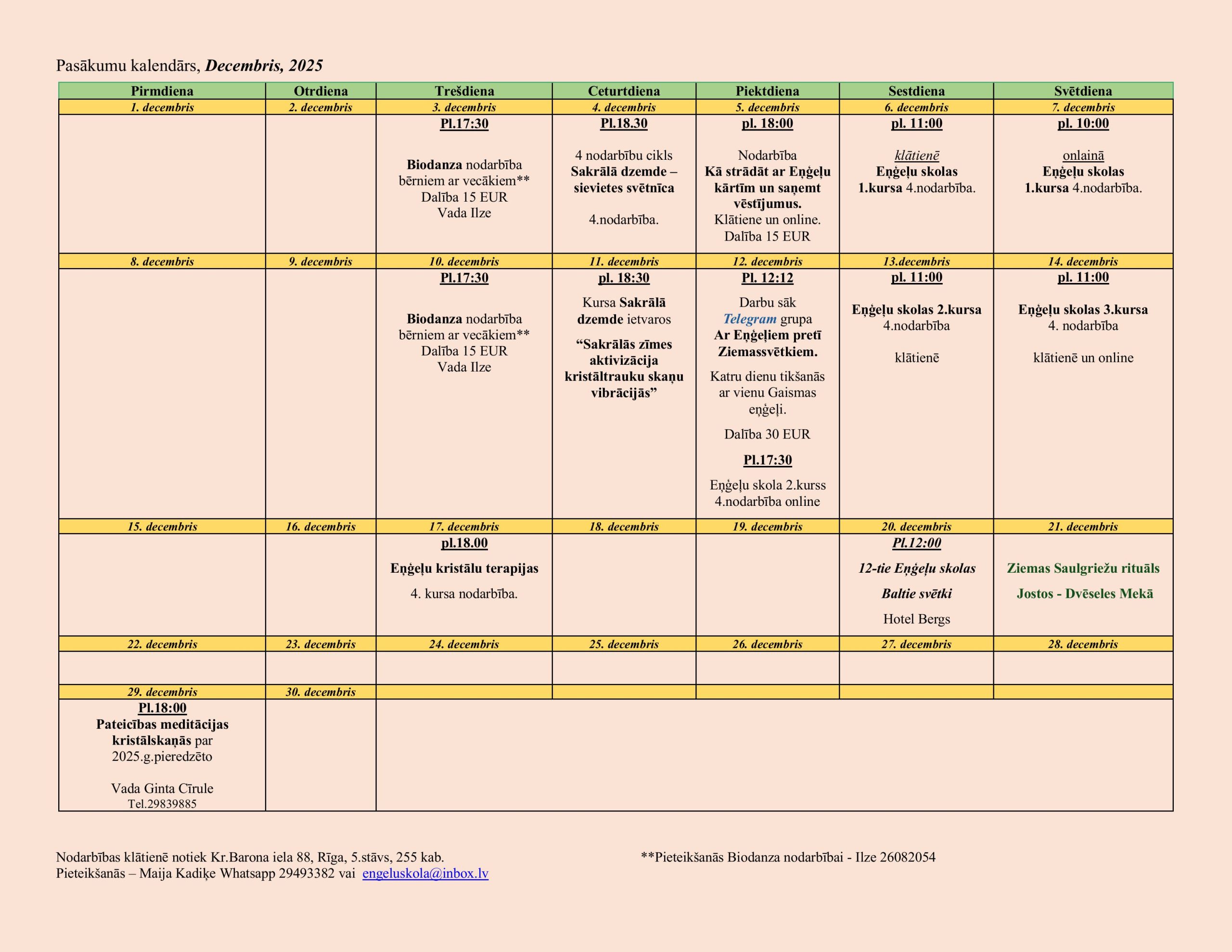 Decembra nodarbības
