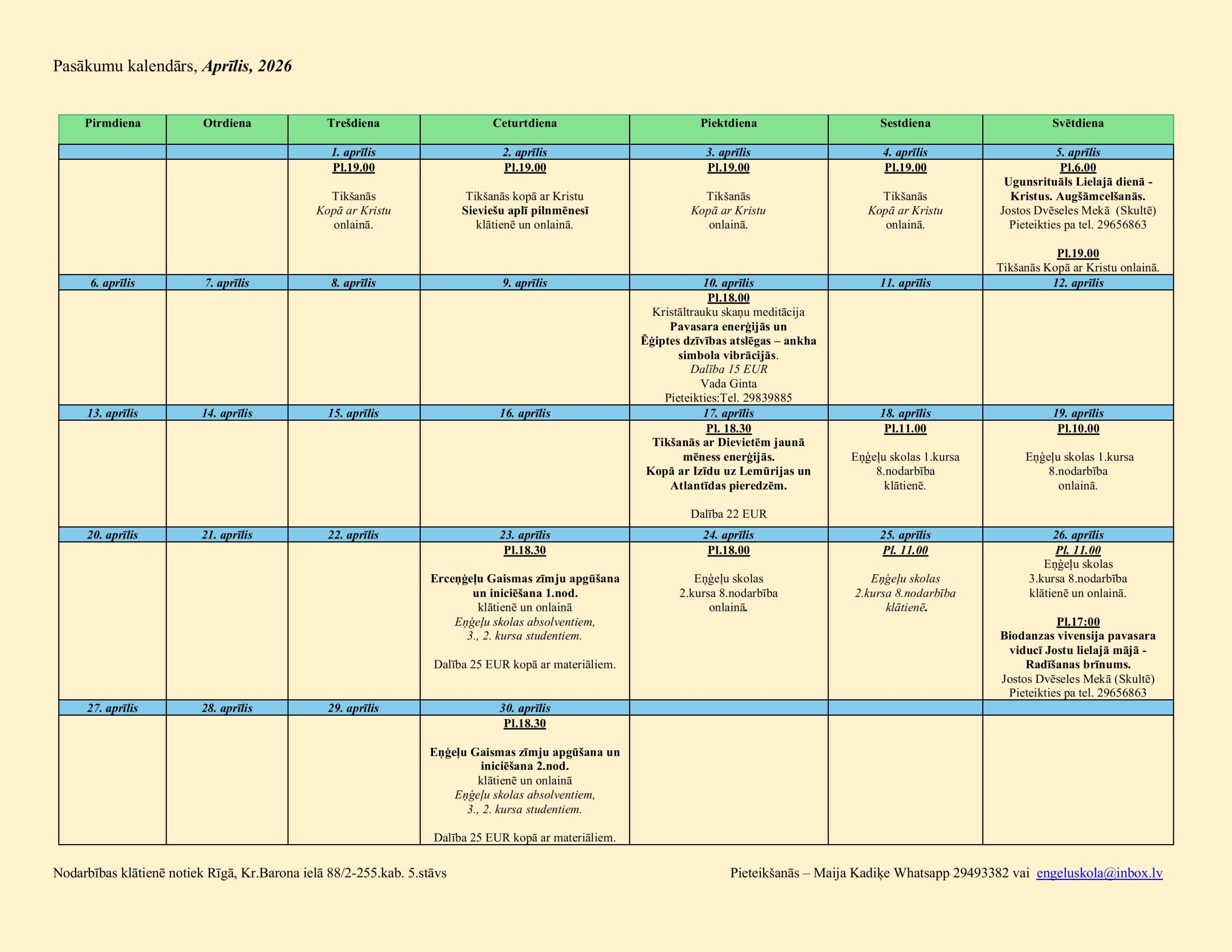 Aprīļa nodarbības